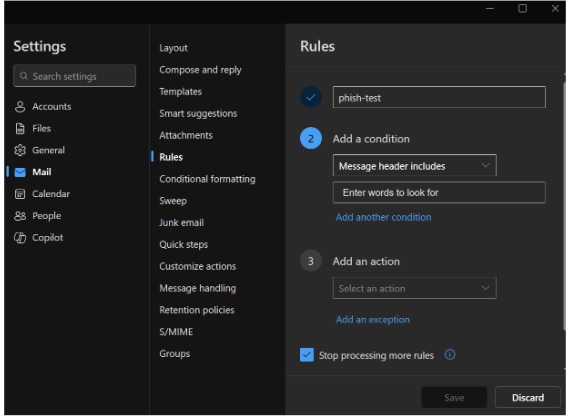 Creating the outlook rules